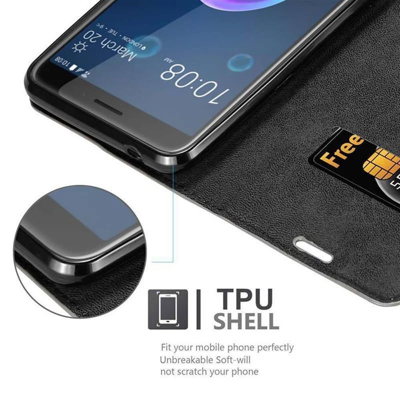 Cadorabo Hülle kompatibel mit HTC Desire 12 Schutzhülle mit Magnetverschluss, Standfunktion und Kartenfach