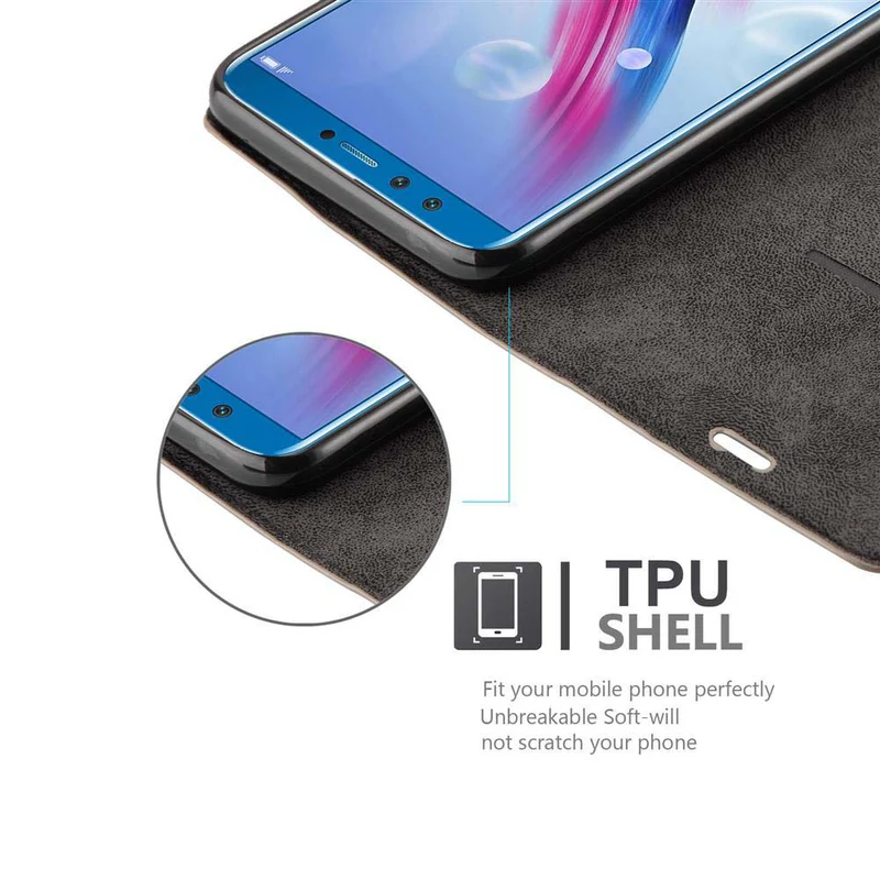 Cadorabo Hülle kompatibel mit Honor 9 LITE Schutzhülle mit Magnetverschluss, Standfunktion und Kartenfach
