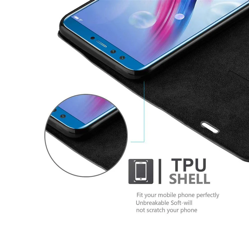 Cadorabo Hülle kompatibel mit Honor 9 LITE Schutzhülle mit Magnetverschluss, Standfunktion und Kartenfach