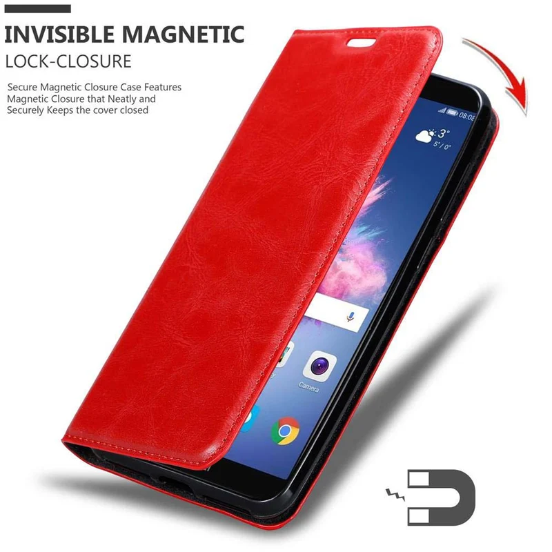 Cadorabo Hülle kompatibel mit Huawei P SMART 2018 / Enjoy 7S Schutzhülle mit Magnetverschluss, Standfunktion und Kartenfach