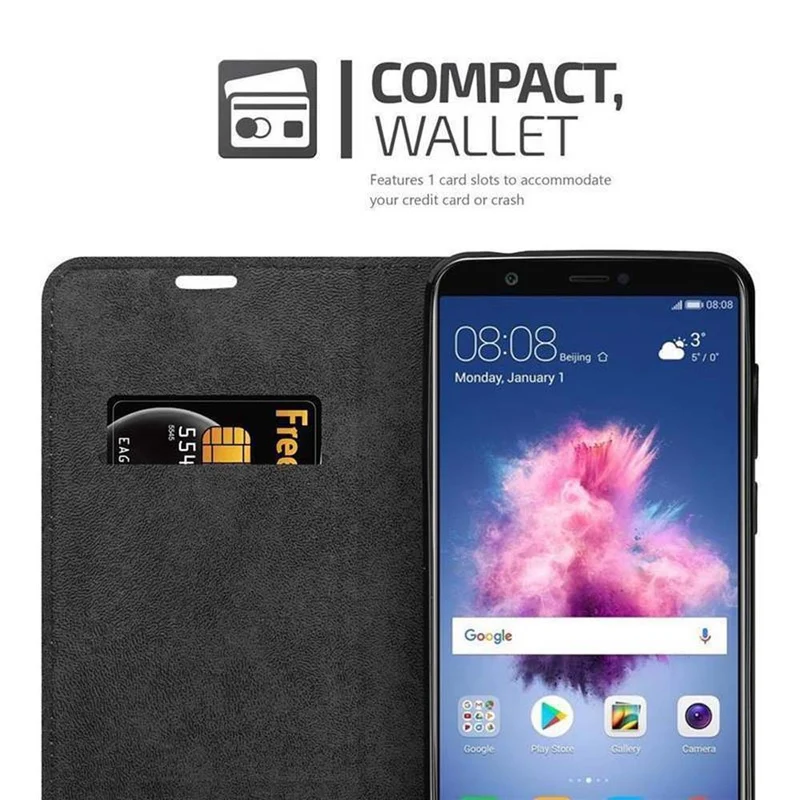 Cadorabo Hülle kompatibel mit Huawei P SMART 2018 / Enjoy 7S Schutzhülle mit Magnetverschluss, Standfunktion und Kartenfach