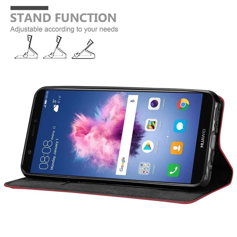 Cadorabo Hülle kompatibel mit Huawei P SMART 2018 / Enjoy 7S Schutzhülle mit Magnetverschluss, Standfunktion und Kartenfach