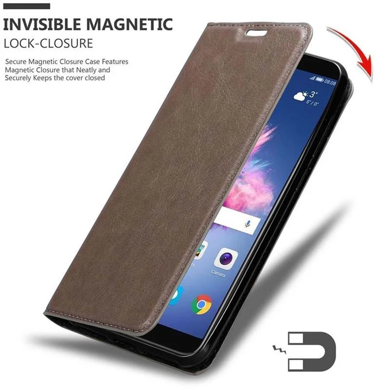 Cadorabo Hülle kompatibel mit Huawei P SMART 2018 / Enjoy 7S Schutzhülle mit Magnetverschluss, Standfunktion und Kartenfach