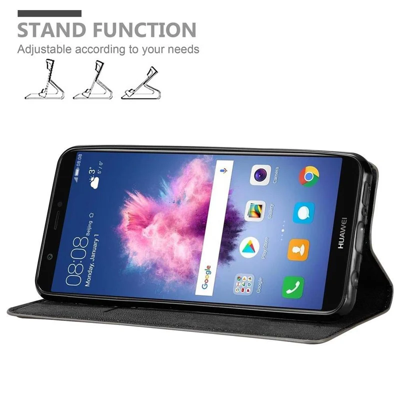 Cadorabo Hülle kompatibel mit Huawei P SMART 2018 / Enjoy 7S Schutzhülle mit Magnetverschluss, Standfunktion und Kartenfach