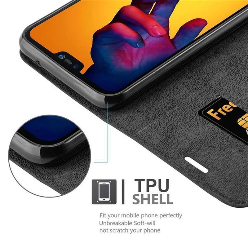 Cadorabo Hülle kompatibel mit Huawei P20 LITE 2018 / NOVA 3E Schutzhülle mit Magnetverschluss, Standfunktion und Kartenfach