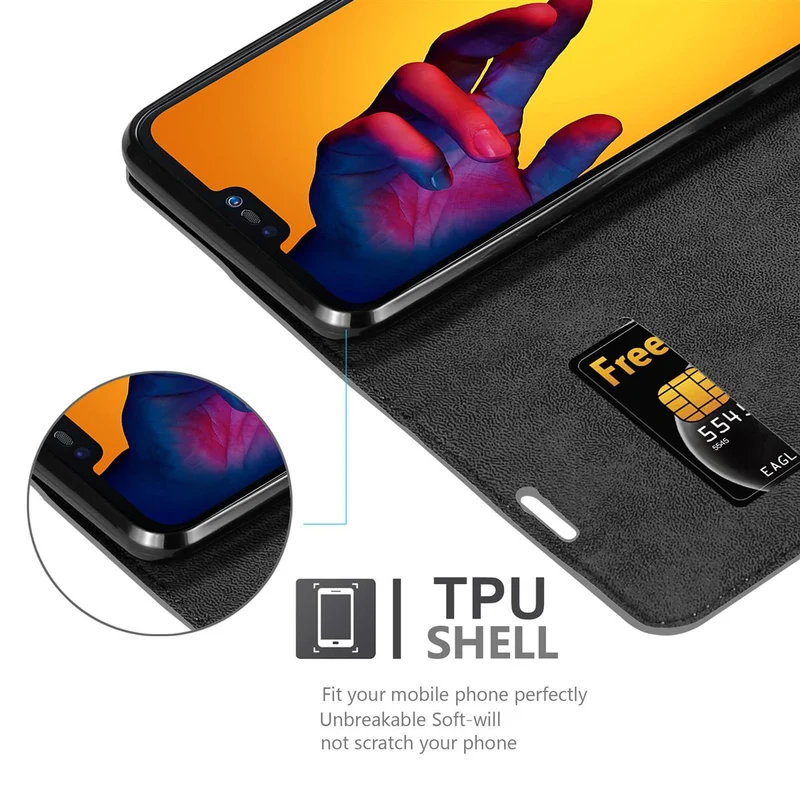 Cadorabo Hülle kompatibel mit Huawei P20 LITE 2018 / NOVA 3E Schutzhülle mit Magnetverschluss, Standfunktion und Kartenfach