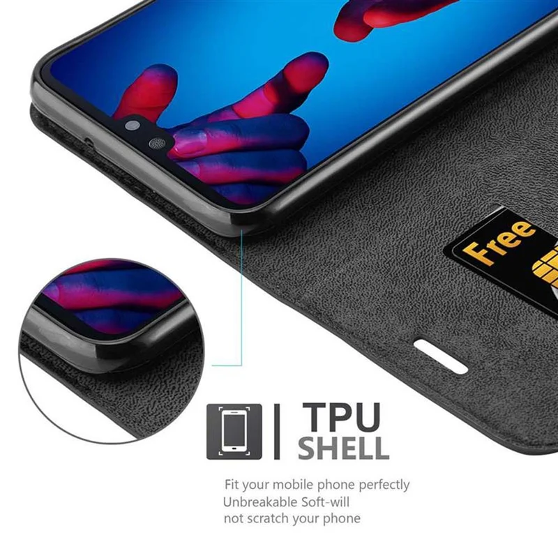 Cadorabo Hülle kompatibel mit Huawei P20 Schutzhülle mit Magnetverschluss, Standfunktion und Kartenfach