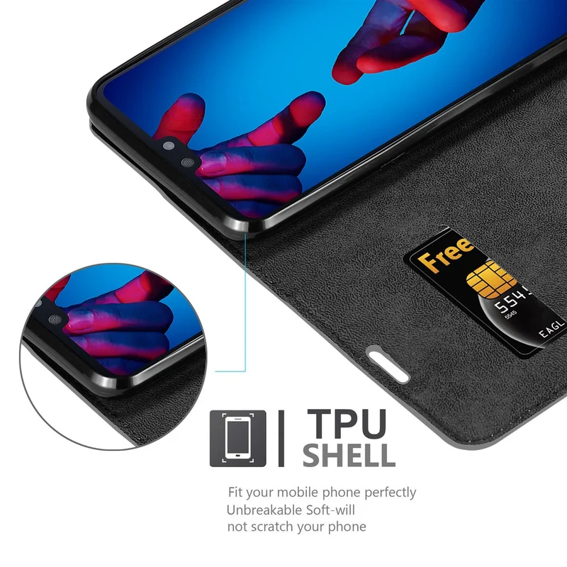 Cadorabo Hülle kompatibel mit Huawei P20 Schutzhülle mit Magnetverschluss, Standfunktion und Kartenfach