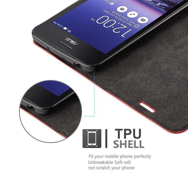 Cadorabo Hülle kompatibel mit Asus ZenFone 5 2014 Schutzhülle mit Magnetverschluss, Standfunktion und Kartenfach