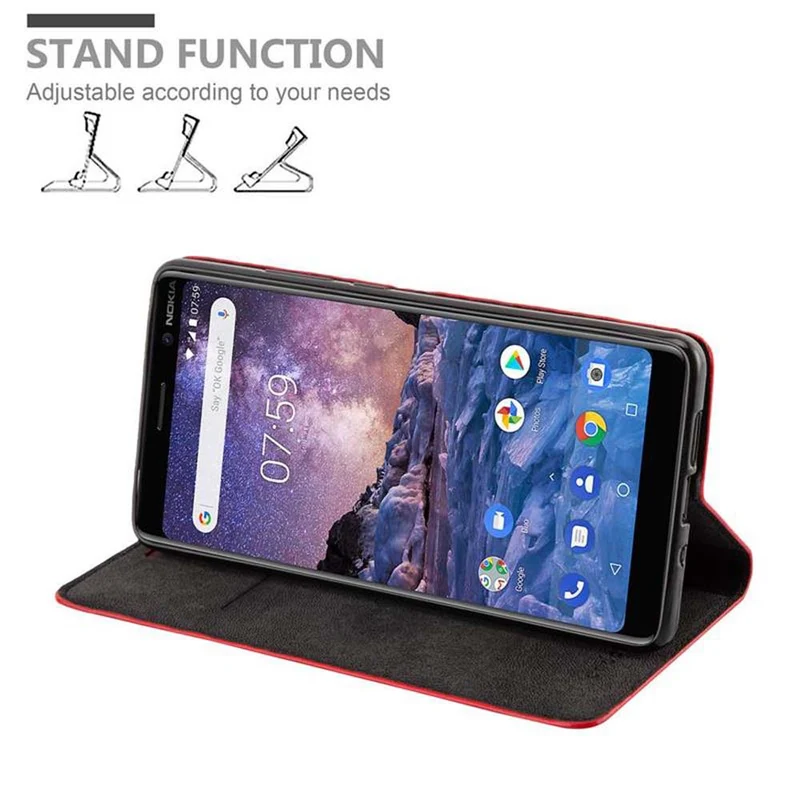 Cadorabo Hülle kompatibel mit Nokia 7 PLUS Schutzhülle mit Magnetverschluss, Standfunktion und Kartenfach