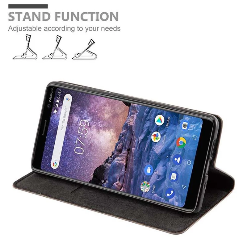 Cadorabo Hülle kompatibel mit Nokia 7 PLUS Schutzhülle mit Magnetverschluss, Standfunktion und Kartenfach