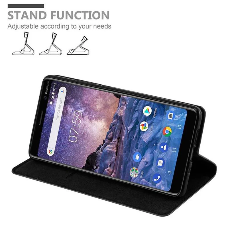 Cadorabo Hülle kompatibel mit Nokia 7 PLUS Schutzhülle mit Magnetverschluss, Standfunktion und Kartenfach