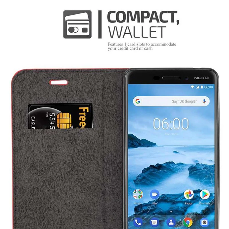 Cadorabo Hülle kompatibel mit Nokia 6,1 Schutzhülle mit Magnetverschluss, Standfunktion und Kartenfach
