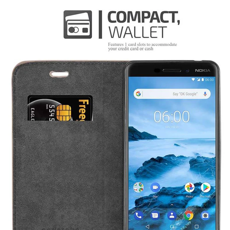 Cadorabo Hülle kompatibel mit Nokia 6,1 Schutzhülle mit Magnetverschluss, Standfunktion und Kartenfach