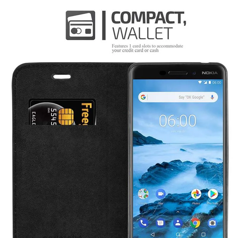 Cadorabo Hülle kompatibel mit Nokia 6,1 Schutzhülle mit Magnetverschluss, Standfunktion und Kartenfach