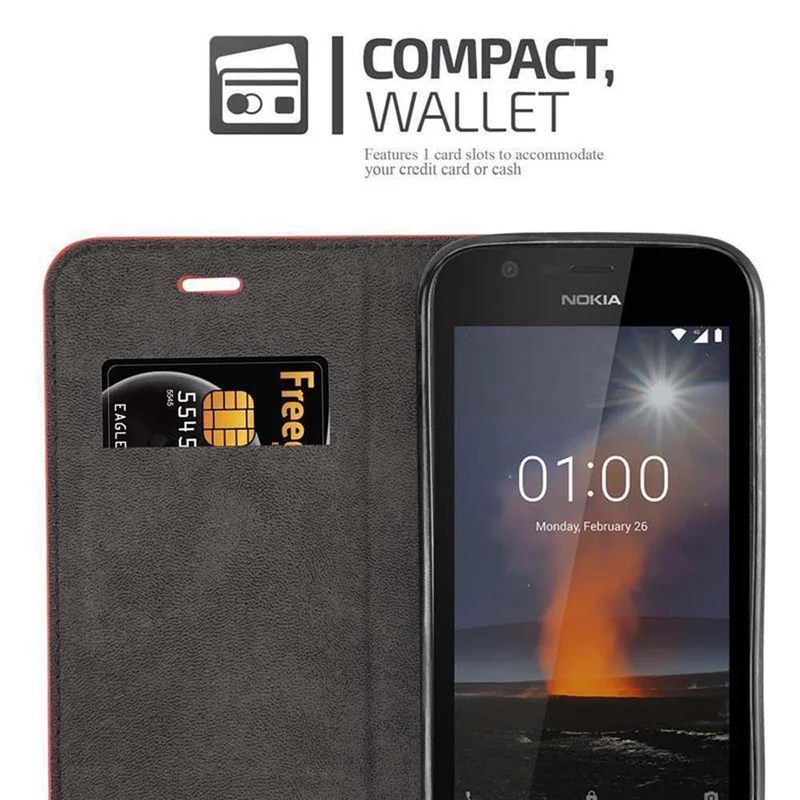 Cadorabo Hülle kompatibel mit Nokia 1 2018 Schutzhülle mit Magnetverschluss, Standfunktion und Kartenfach