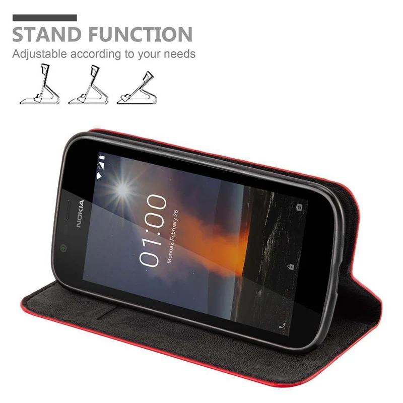Cadorabo Hülle kompatibel mit Nokia 1 2018 Schutzhülle mit Magnetverschluss, Standfunktion und Kartenfach