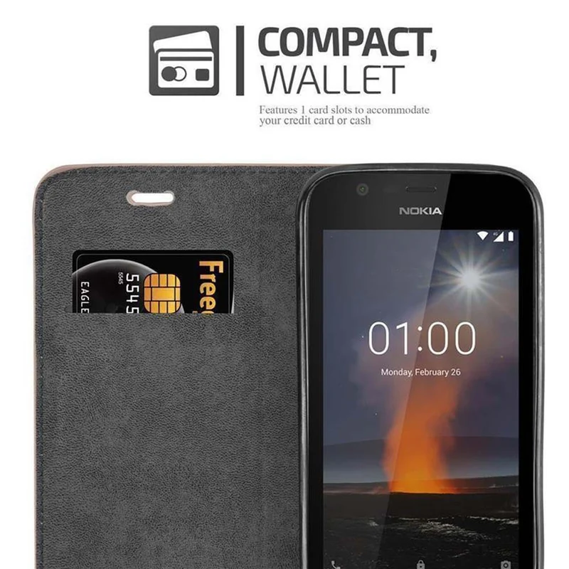 Cadorabo Hülle kompatibel mit Nokia 1 2018 Schutzhülle mit Magnetverschluss, Standfunktion und Kartenfach