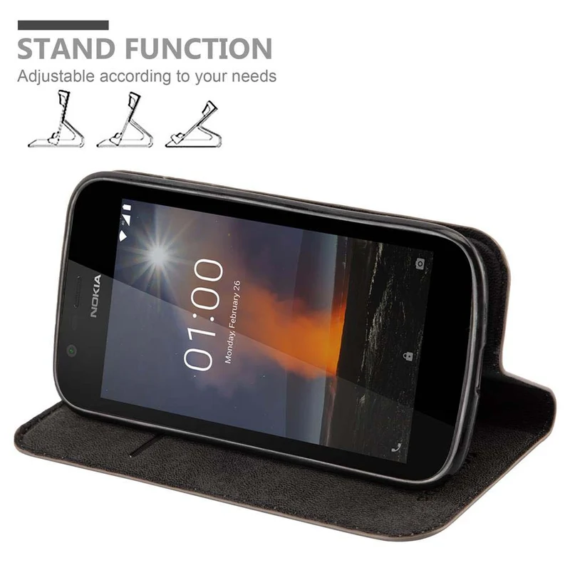 Cadorabo Hülle kompatibel mit Nokia 1 2018 Schutzhülle mit Magnetverschluss, Standfunktion und Kartenfach