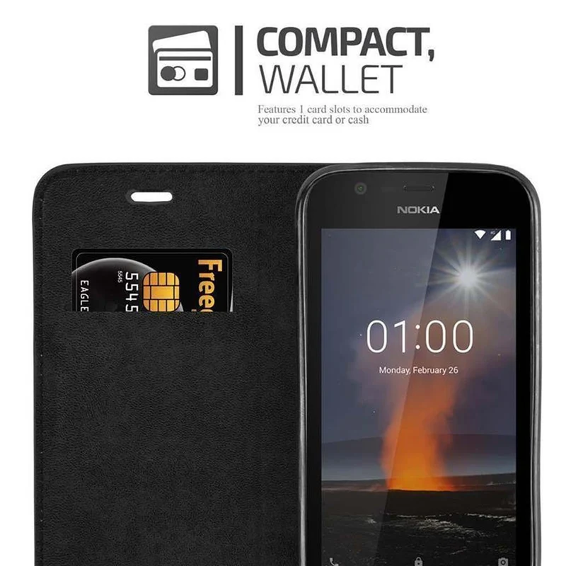 Cadorabo Hülle kompatibel mit Nokia 1 2018 Schutzhülle mit Magnetverschluss, Standfunktion und Kartenfach