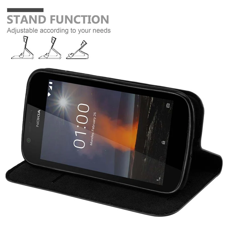 Cadorabo Hülle kompatibel mit Nokia 1 2018 Schutzhülle mit Magnetverschluss, Standfunktion und Kartenfach