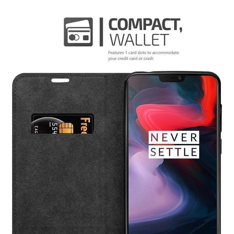 Cadorabo Hülle kompatibel mit OnePlus 6 Schutzhülle mit Magnetverschluss, Standfunktion und Kartenfach