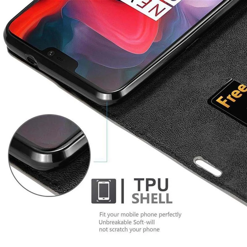 Cadorabo Hülle kompatibel mit OnePlus 6 Schutzhülle mit Magnetverschluss, Standfunktion und Kartenfach