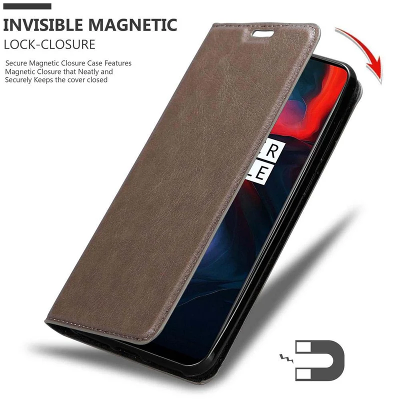 Cadorabo Hülle kompatibel mit OnePlus 6 Schutzhülle mit Magnetverschluss, Standfunktion und Kartenfach