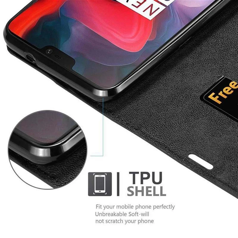 Cadorabo Hülle kompatibel mit OnePlus 6 Schutzhülle mit Magnetverschluss, Standfunktion und Kartenfach