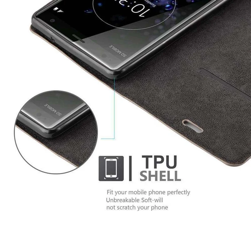 Cadorabo Hülle kompatibel mit Sony Xperia XZ2 Schutzhülle mit Magnetverschluss, Standfunktion und Kartenfach