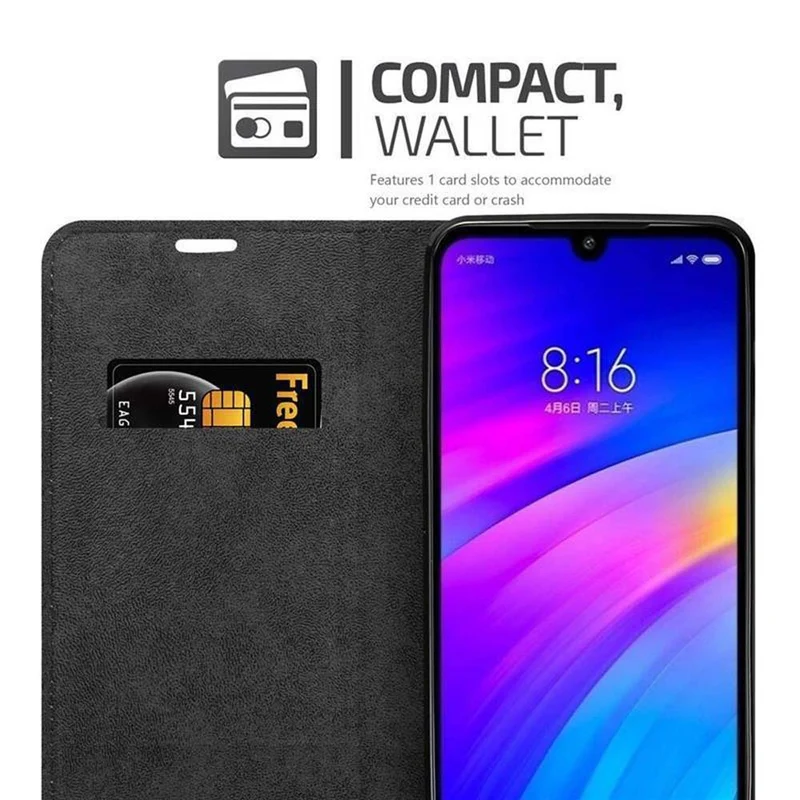 Cadorabo Hülle kompatibel mit Xiaomi RedMi 7 Schutzhülle mit Magnetverschluss, Standfunktion und Kartenfach