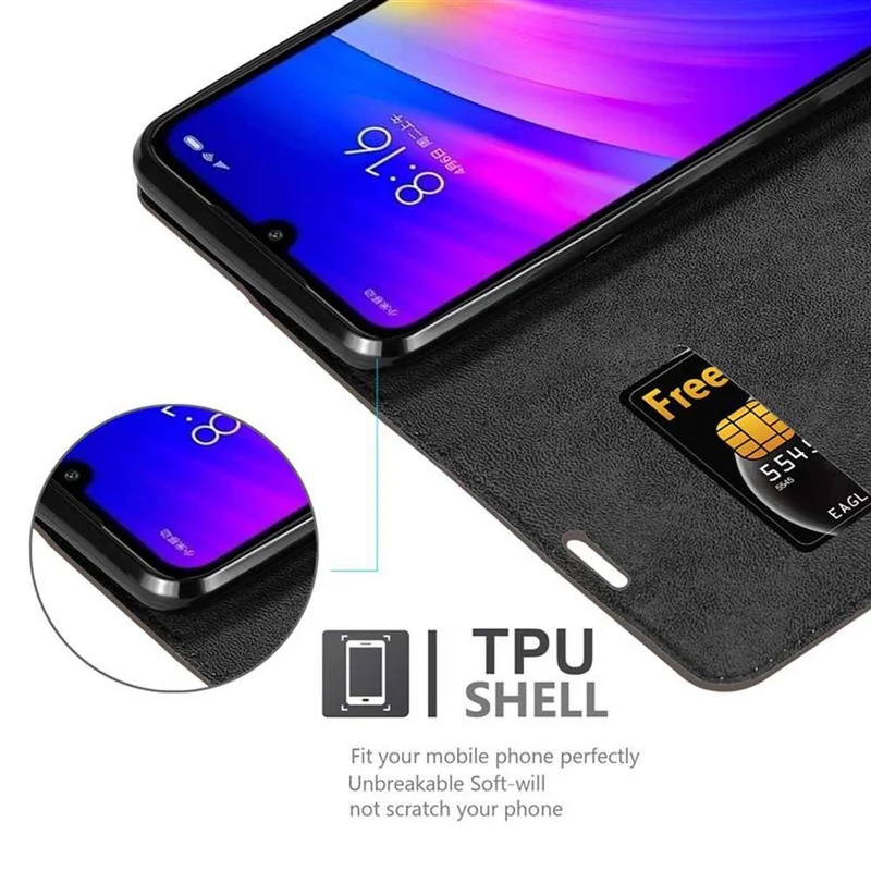 Cadorabo Hülle kompatibel mit Xiaomi RedMi 7 Schutzhülle mit Magnetverschluss, Standfunktion und Kartenfach