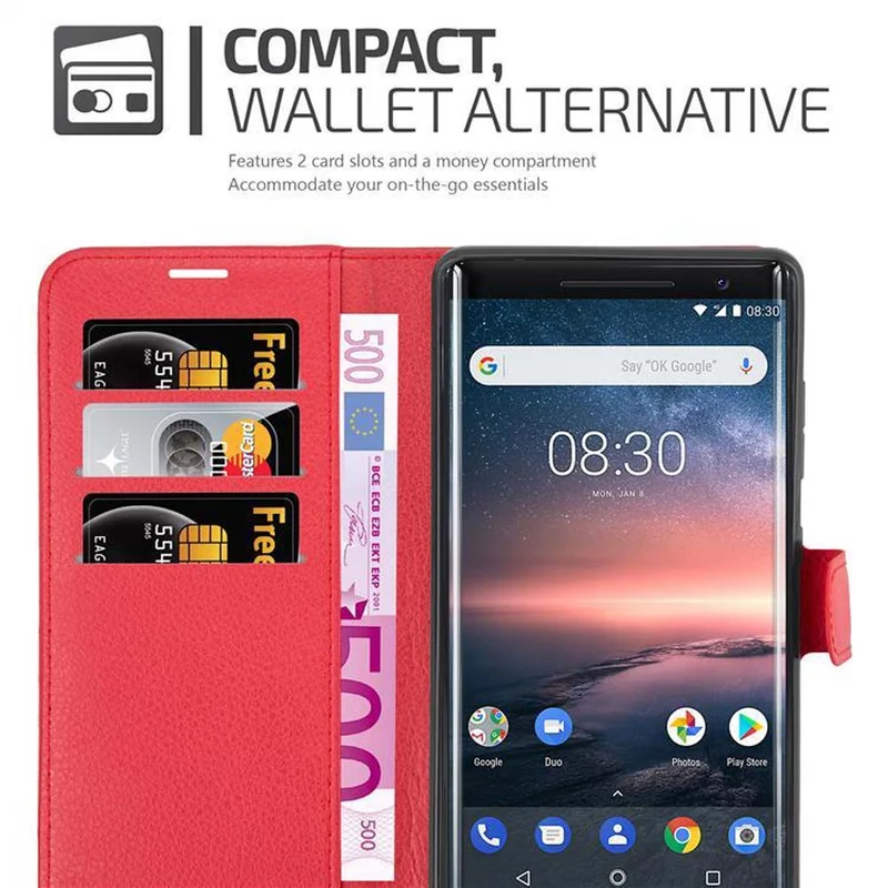 Cadorabo Hülle kompatibel mit Nokia 8 Sirocco Schutzhülle mit Magnetverschluss, Standfunktion und Kartenfach