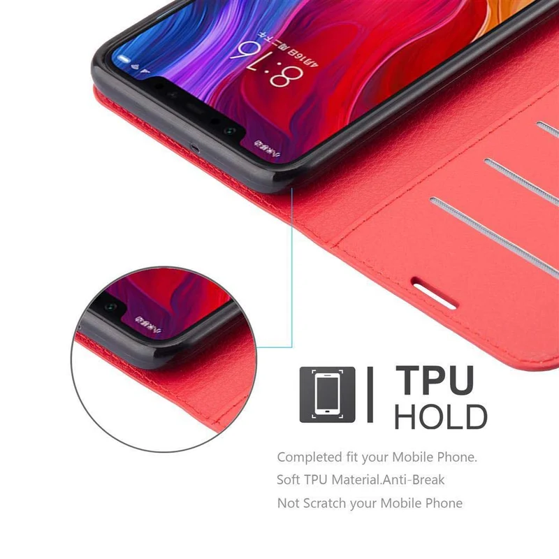 Cadorabo Hülle kompatibel mit Xiaomi Mi 8 Schutzhülle mit Magnetverschluss, Standfunktion und Kartenfach