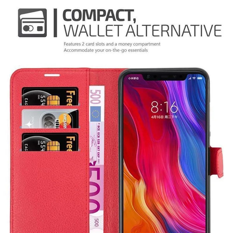 Cadorabo Hülle kompatibel mit Xiaomi Mi 8 Schutzhülle mit Magnetverschluss, Standfunktion und Kartenfach