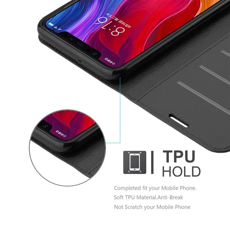 Cadorabo Hülle kompatibel mit Xiaomi Mi 8 Schutzhülle mit Magnetverschluss, Standfunktion und Kartenfach