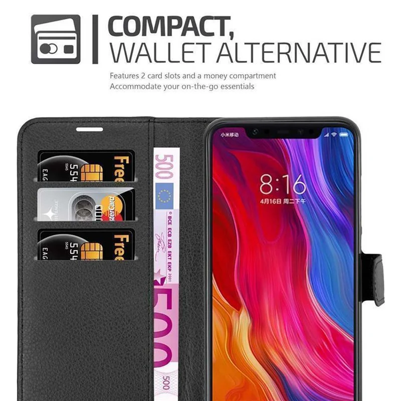 Cadorabo Hülle kompatibel mit Xiaomi Mi 8 Schutzhülle mit Magnetverschluss, Standfunktion und Kartenfach