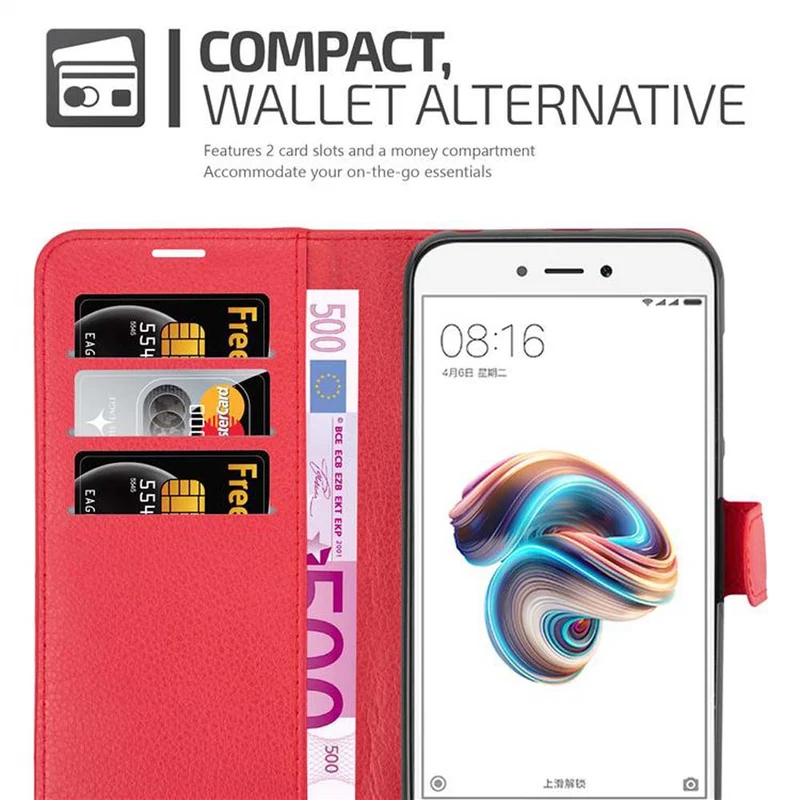 Cadorabo Hülle kompatibel mit Xiaomi RedMi 5A Schutzhülle mit Magnetverschluss, Standfunktion und Kartenfach