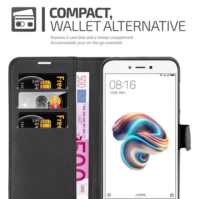 Cadorabo Hülle kompatibel mit Xiaomi RedMi 5A Schutzhülle mit Magnetverschluss, Standfunktion und Kartenfach
