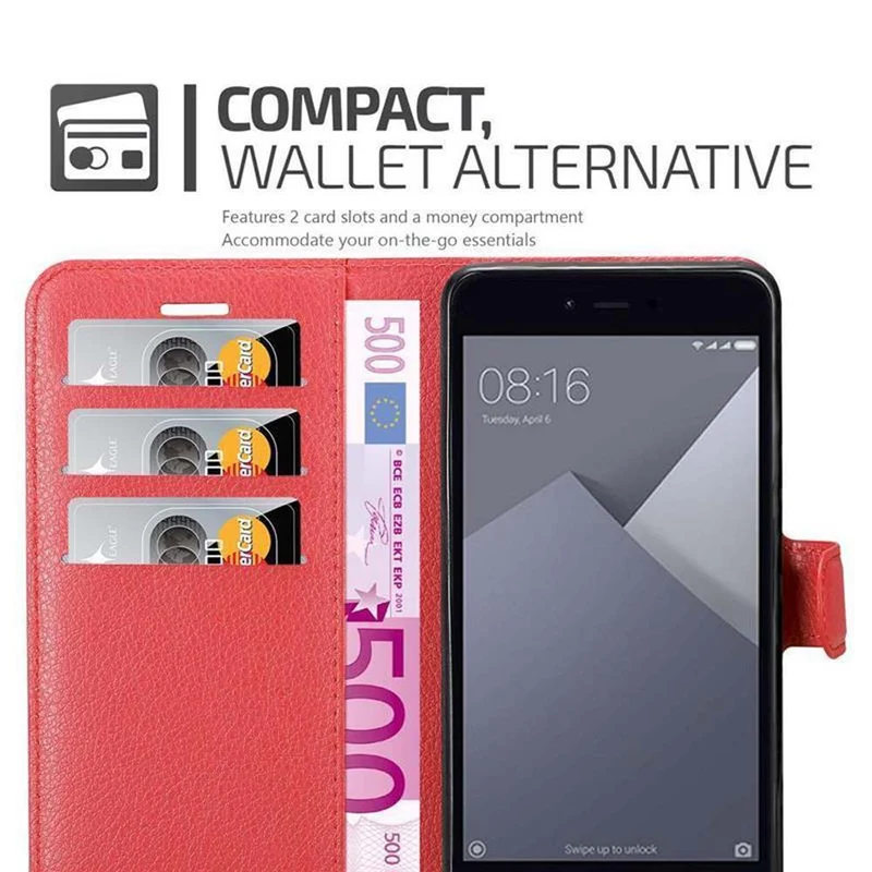 Cadorabo Hülle kompatibel mit Xiaomi RedMi NOTE 5A Schutzhülle mit Magnetverschluss, Standfunktion und Kartenfach