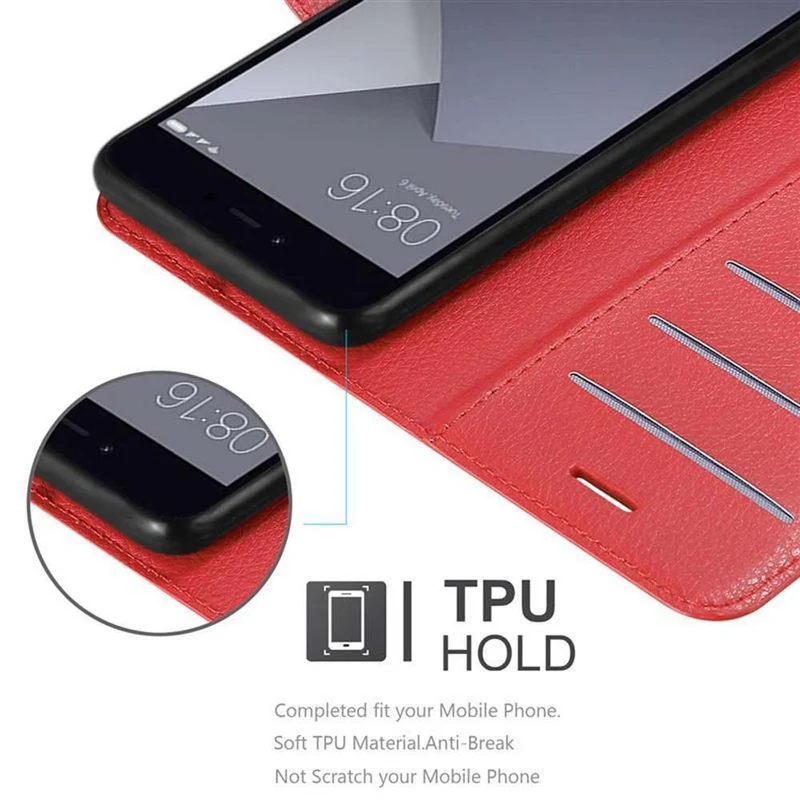 Cadorabo Hülle kompatibel mit Xiaomi RedMi NOTE 5A Schutzhülle mit Magnetverschluss, Standfunktion und Kartenfach