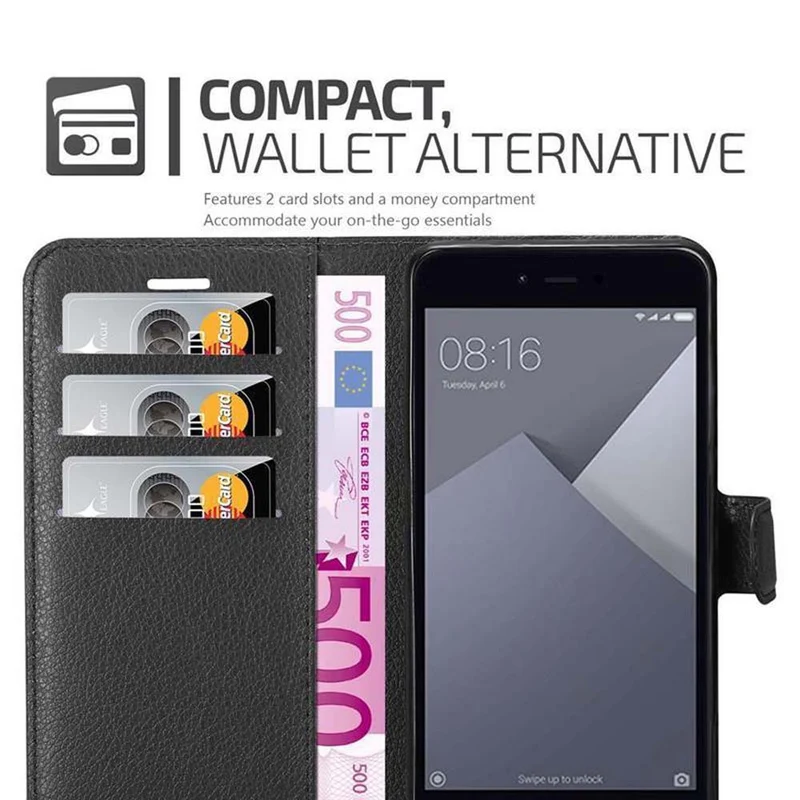 Cadorabo Hülle kompatibel mit Xiaomi RedMi NOTE 5A Schutzhülle mit Magnetverschluss, Standfunktion und Kartenfach