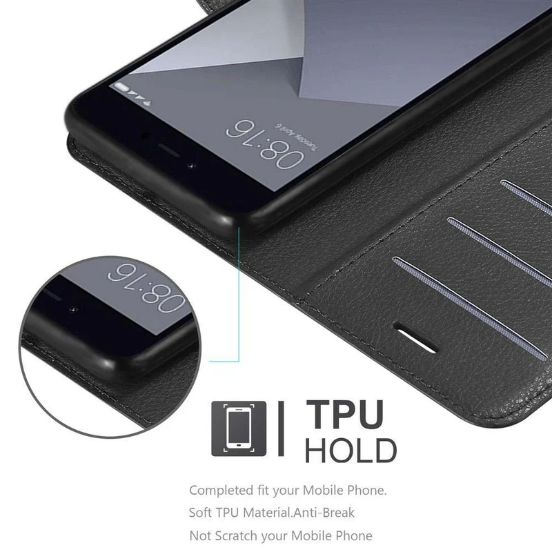 Cadorabo Hülle kompatibel mit Xiaomi RedMi NOTE 5A Schutzhülle mit Magnetverschluss, Standfunktion und Kartenfach