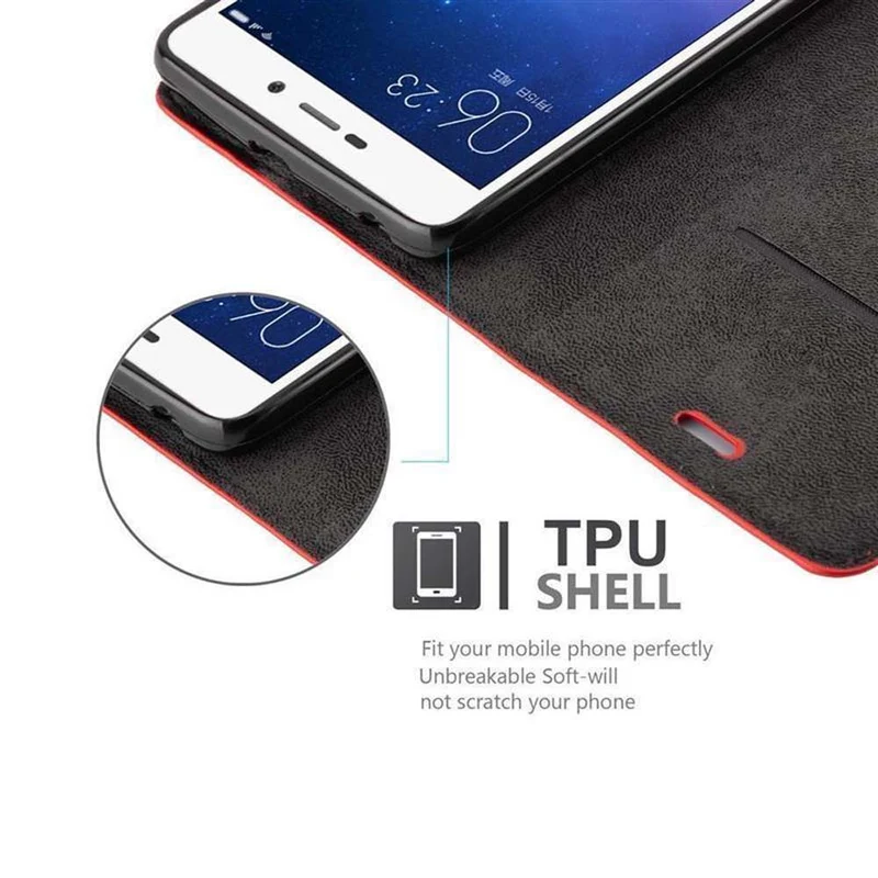 Cadorabo Hülle kompatibel mit Xiaomi RedMi 3S Schutzhülle mit Magnetverschluss, Standfunktion und Kartenfach