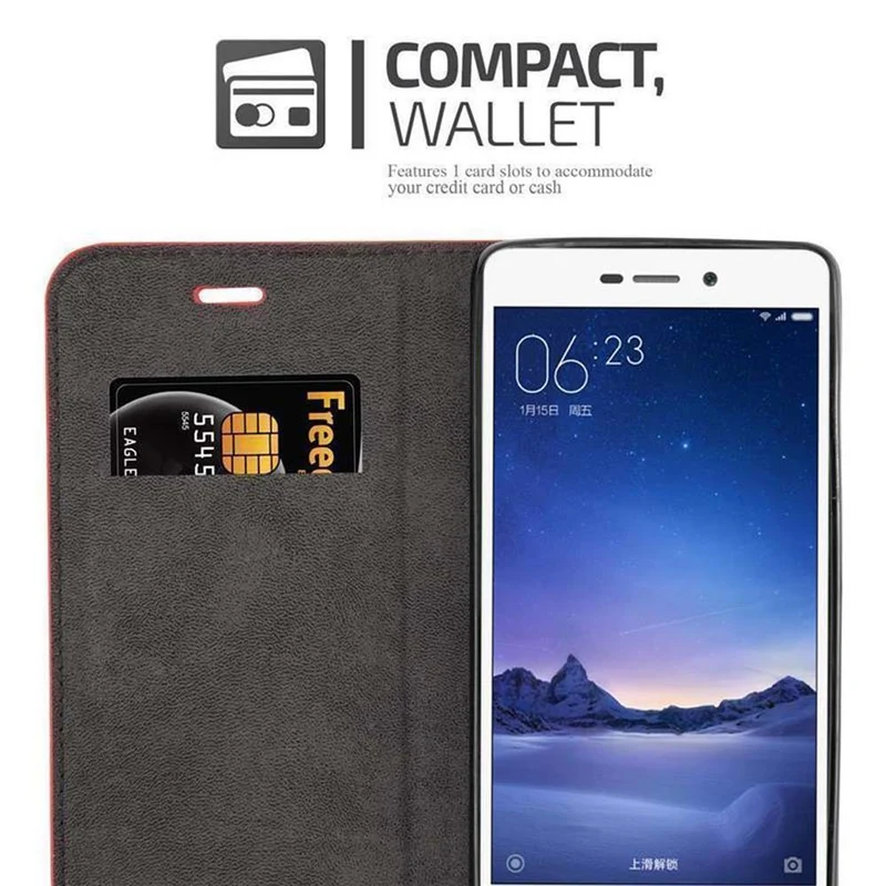 Cadorabo Hülle kompatibel mit Xiaomi RedMi 3S Schutzhülle mit Magnetverschluss, Standfunktion und Kartenfach