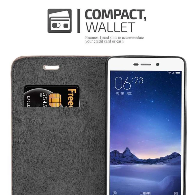 Cadorabo Hülle kompatibel mit Xiaomi RedMi 3S Schutzhülle mit Magnetverschluss, Standfunktion und Kartenfach