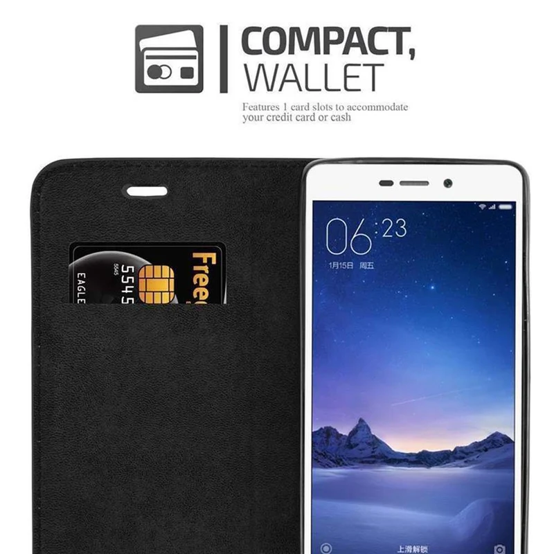 Cadorabo Hülle kompatibel mit Xiaomi RedMi 3S Schutzhülle mit Magnetverschluss, Standfunktion und Kartenfach