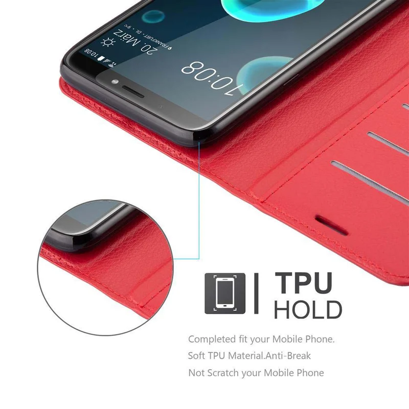 Cadorabo Hülle kompatibel mit HTC Desire 12 PLUS Schutzhülle mit Magnetverschluss, Standfunktion und Kartenfach