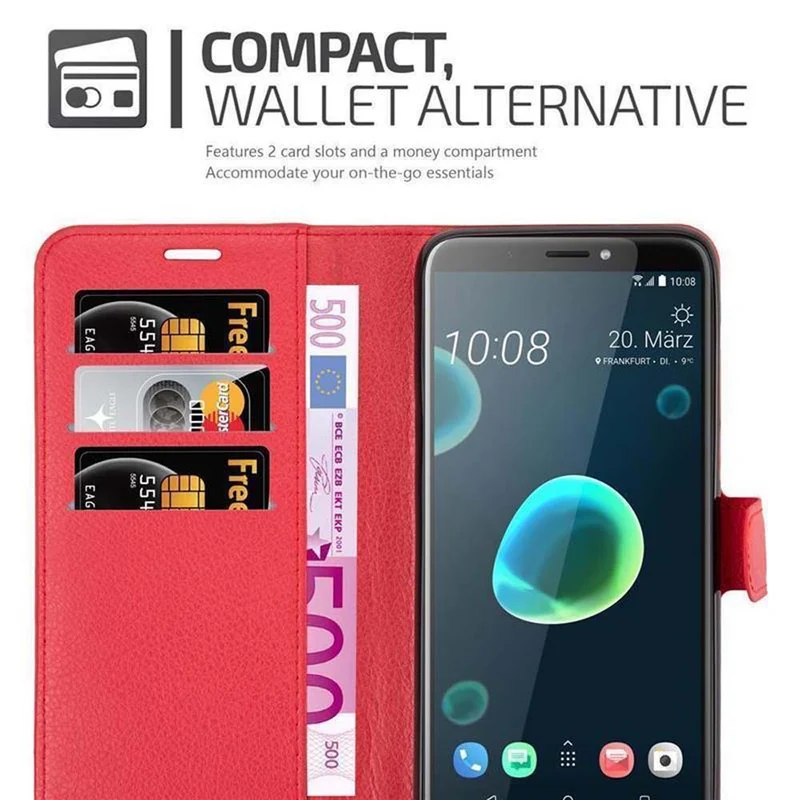 Cadorabo Hülle kompatibel mit HTC Desire 12 PLUS Schutzhülle mit Magnetverschluss, Standfunktion und Kartenfach
