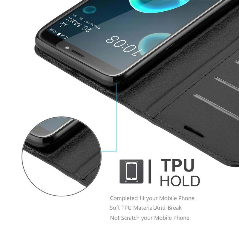Cadorabo Hülle kompatibel mit HTC Desire 12 PLUS Schutzhülle mit Magnetverschluss, Standfunktion und Kartenfach